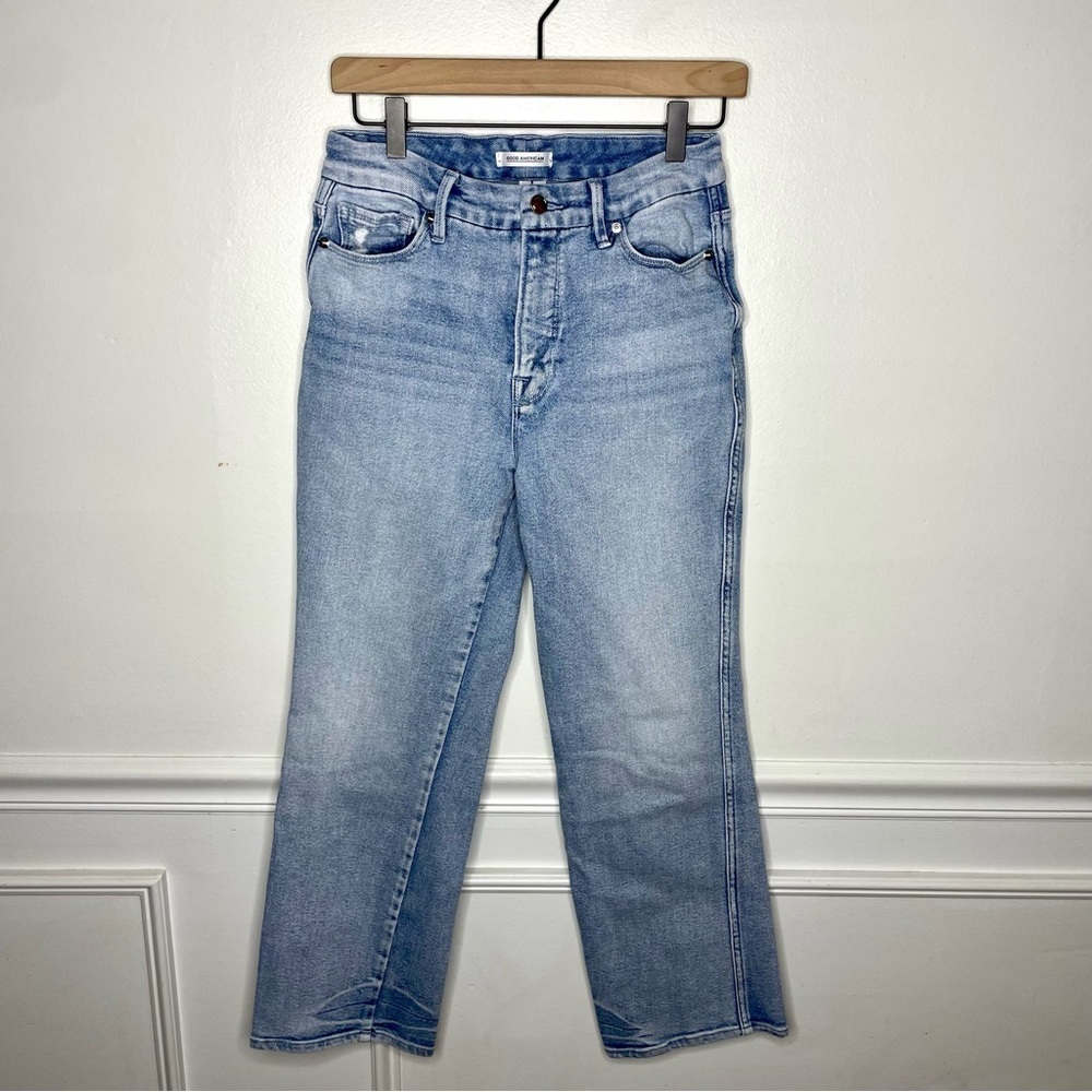 Good American Good Curve Light Wash Crop Straight Jean Womens 6/28